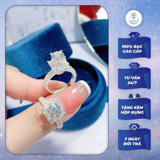 Nhẫn Bạc ý nữ 925 đính đá, Nhẫn nữ mặt ghép tròn vuông phụ kiện sang trọng kèm hộp đựng - Trang Sức Cao Cấp HVJ