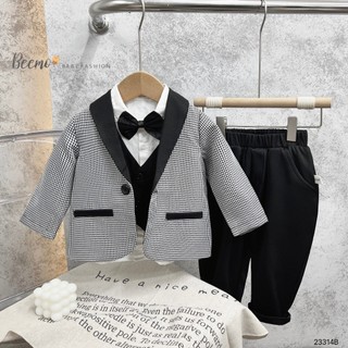  Bộ vest công tử bé trai hoạ tiết kẻ set bộ suit com lê phong cách Hàn Quốc cá tính hàng thiết kế Beemo 