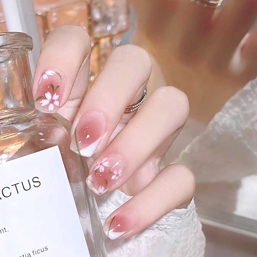 Bộ 24 móng tay giả ngắn vuông đi học đi làm, Nail xinh, mẫu nail ngắn