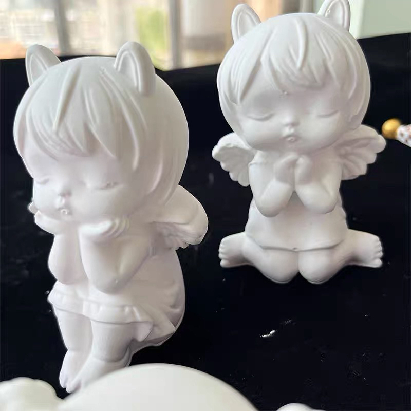 Tô Tượng Thạch Cao Bộ Đôi Thiên Thần size nhỡ 8-10cm siêu xinh