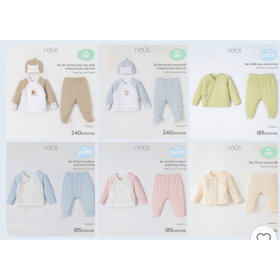 Nous sơ sinh bộ dài tay pettit, nu air