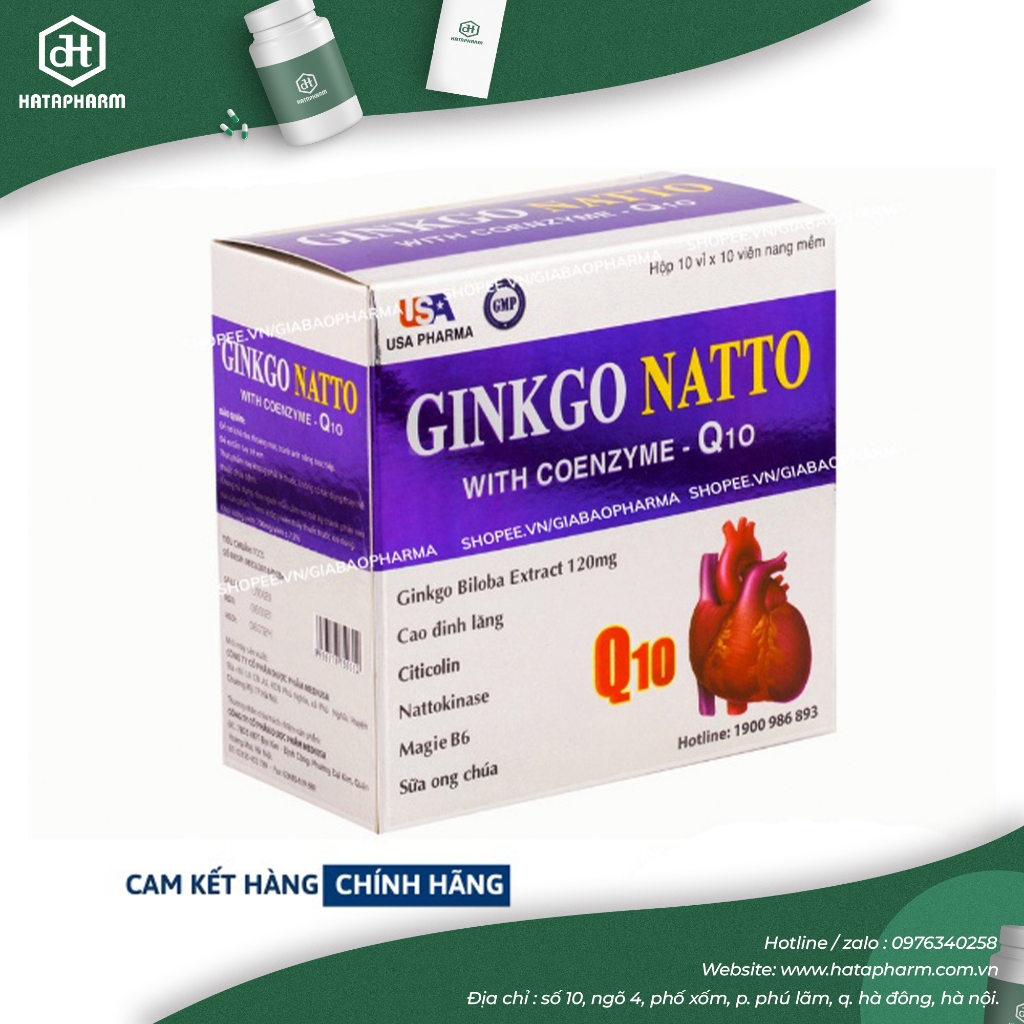 Hoạt huyết dưỡng não, tăng tuần hoàn máu não Ginko Natto with Coenzym Q10 120mg hộp 100 vien ngochuyenpharrma