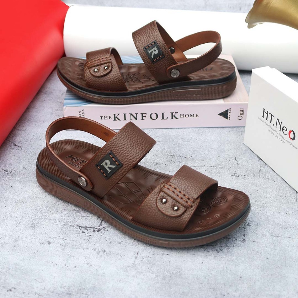 Sandal nam da bò HT.NeO , Dép quai hậu nam đế kếp cao 3,5cm êm mèm tôn dáng tăng chiều cao , lịch sự , thoáng mát SDN896