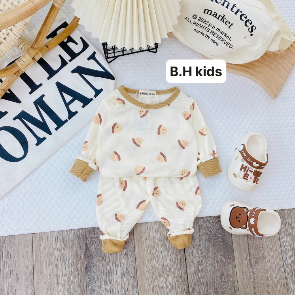 Bộ quần áo thu đông dài tay chất len tăm mềm cao cấp cho bé trai, bé gái từ 7-17kg