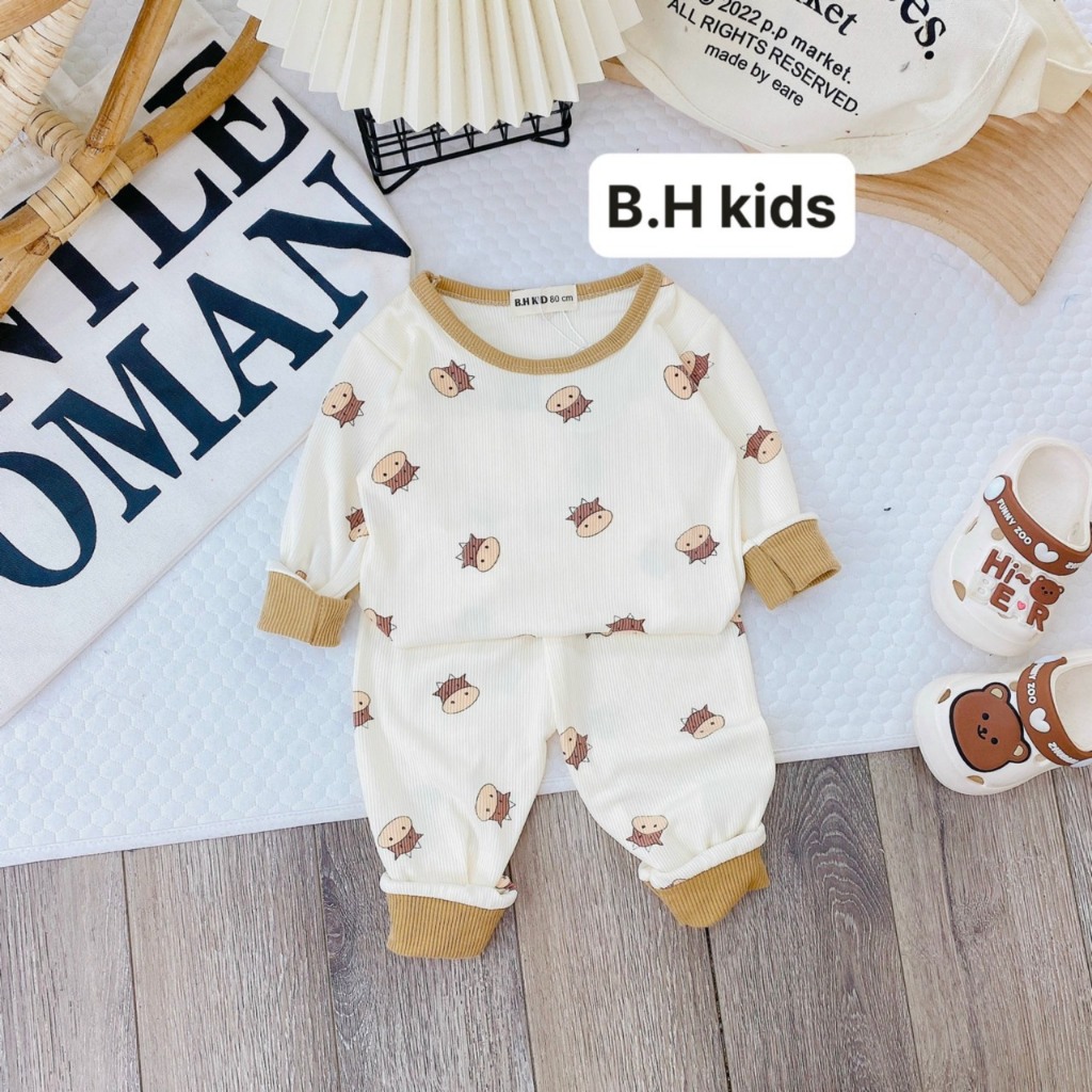 Bộ quần áo thu đông dài tay chất len tăm mềm cao cấp cho bé trai, bé gái từ 7-17kg