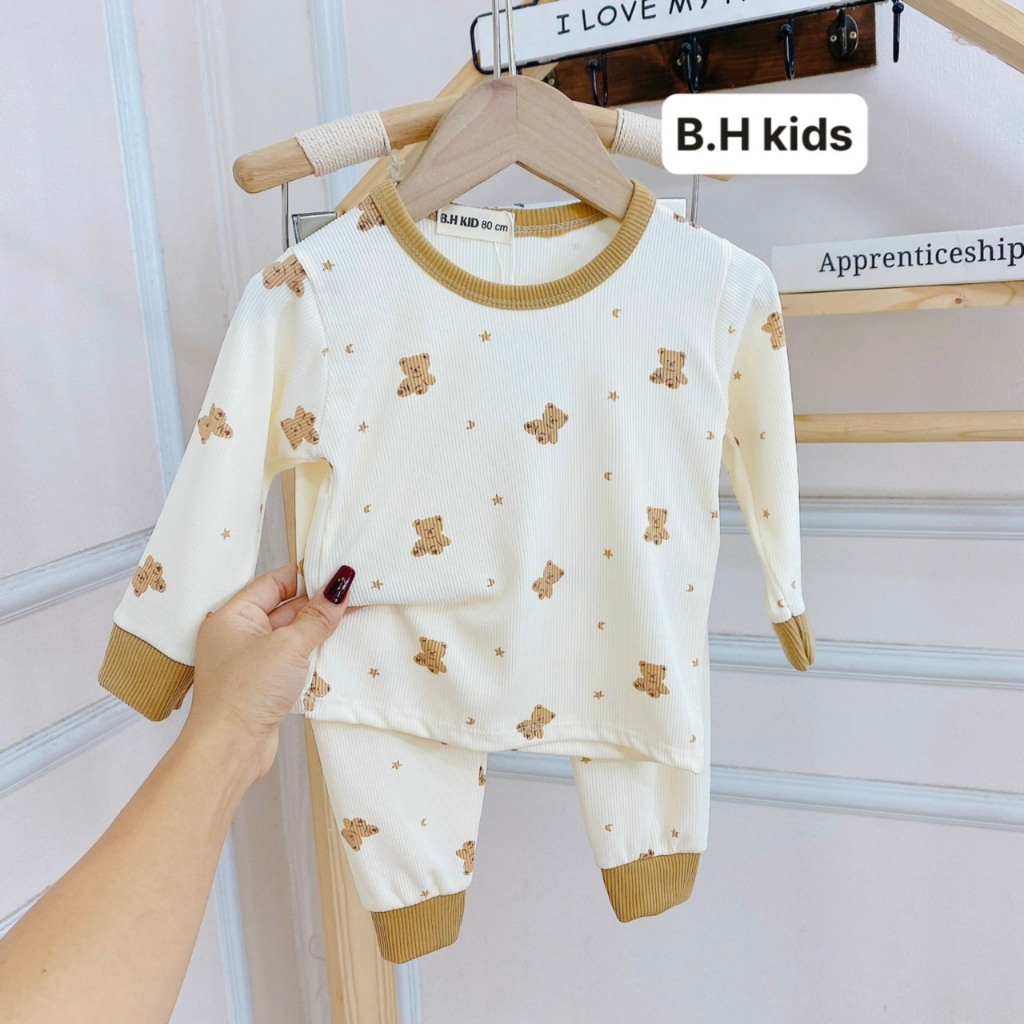 Bộ quần áo thu đông dài tay chất len tăm mềm cao cấp cho bé trai, bé gái từ 7-17kg