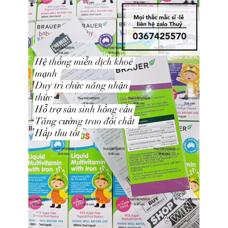 Siro Brauer Iron bổ sung sắt và Vitamin B 200ml cho bé trên 1y+