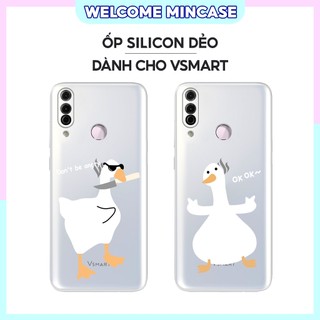 Ốp lưng Vsmart Joy 3 silicon dẻo mềm, trong suốt viền trắng in hình đôi vịt gấu
