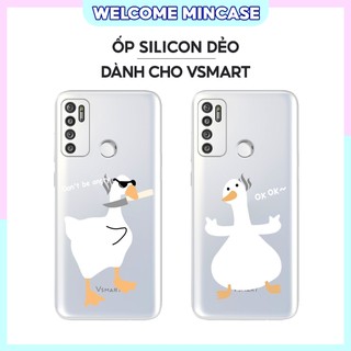 Ốp lưng Vsmart Live 4 silicon dẻo mềm, trong suốt viền trắng in hình đôi vịt gấu