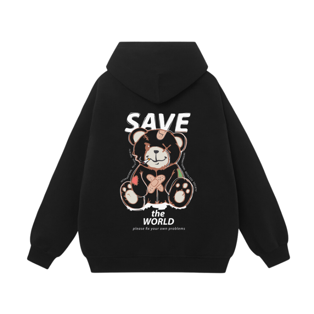 Áo Hoodie Form Rộng YANDO OUTFITS P869 SAVE THE WORLD Nỉ Cotton French Terry 350GSM Local Brand