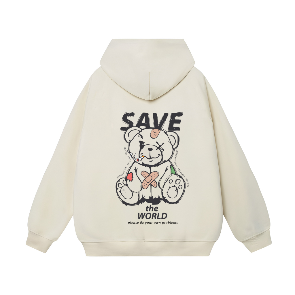 Áo Hoodie Form Rộng YANDO OUTFITS P869 SAVE THE WORLD Nỉ Cotton French Terry 350GSM Local Brand