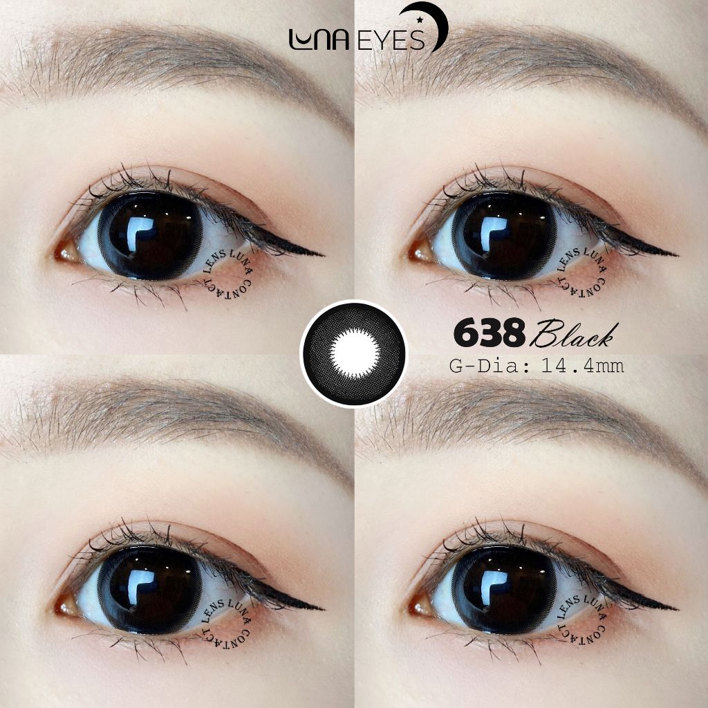 [1 year] Kính áp tròng LUNA EYES 638 BLACK - Lens size to