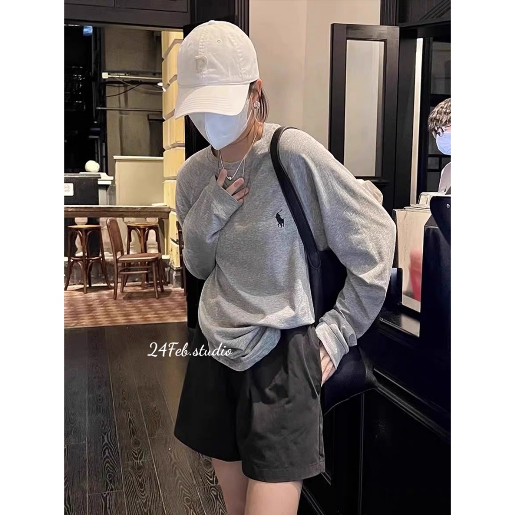 Áo pull dài tay thêu logo ngực basic form rộng phong cách ullzang Hàn Quốc