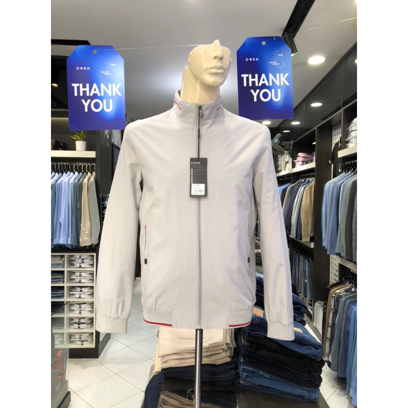 Áo khoác gió owen 2 lớp màu ghi xám sáng regular fit JK220707