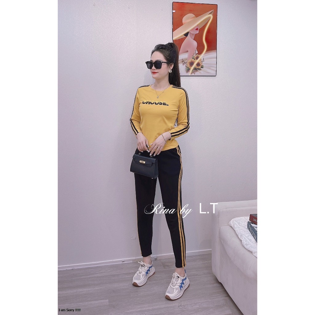 Đồ bộ nữ RINA chất cotton zip co giãn 4 chiều, quần dài tay dài thêu hai màu ngực áo