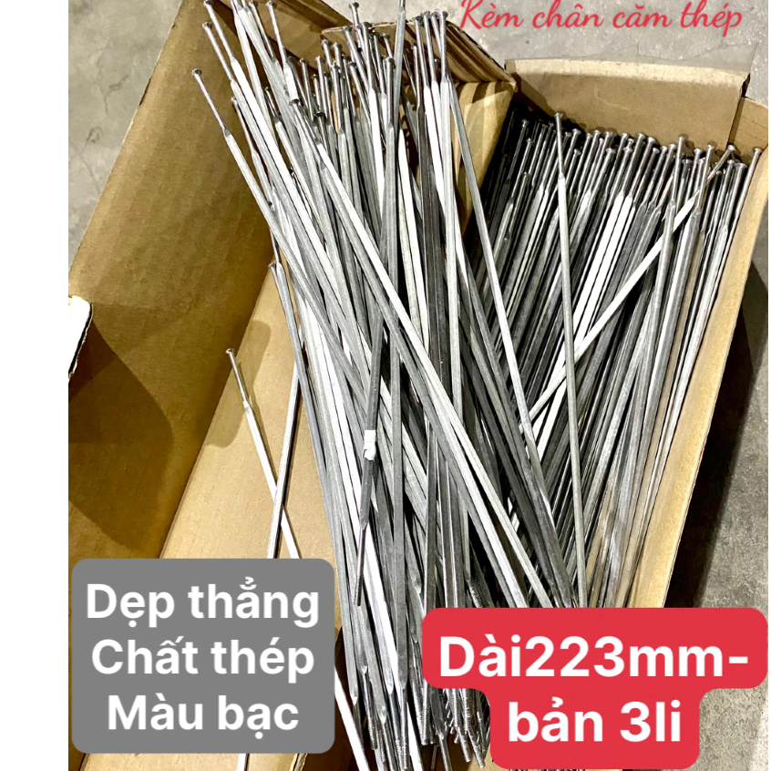 Căm xe đạp màu Bạc DẸP THẲNG chất THÉP dài 223mm bản 3li