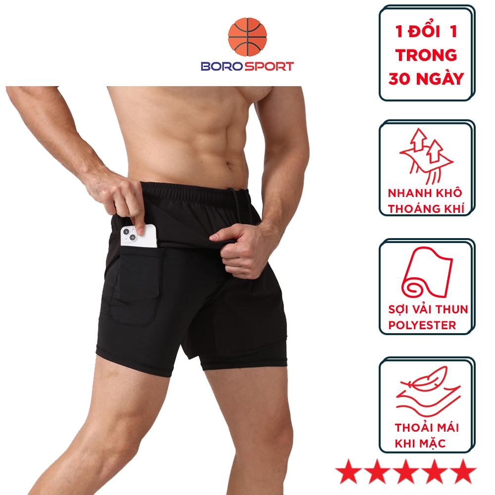 Quần chạy bộ short thể thao thoáng khí nhanh khô có túi đựng điện thoại kèm lớp lót Cleacco DK22001 Bảo Hành 12 Tháng
