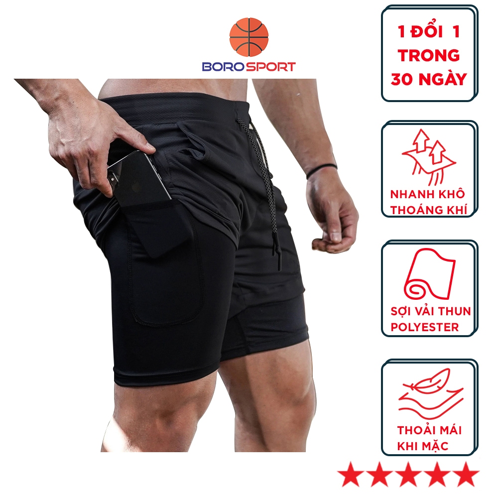 Quần tập gym đùi short thể thao đa năng , có lớp lót thấm mồ hôi , chống lộ , giúp bó cơ Cleacco 585 - Boro Sport
