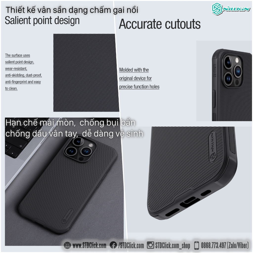 ỐP LƯNG IPHONE 15 PRO MAX - 15 PRO NILLKIN NHỰA CỨNG VIỀN DẺO - Super Frosted Shield Pro - CHÍNH HÃNG
