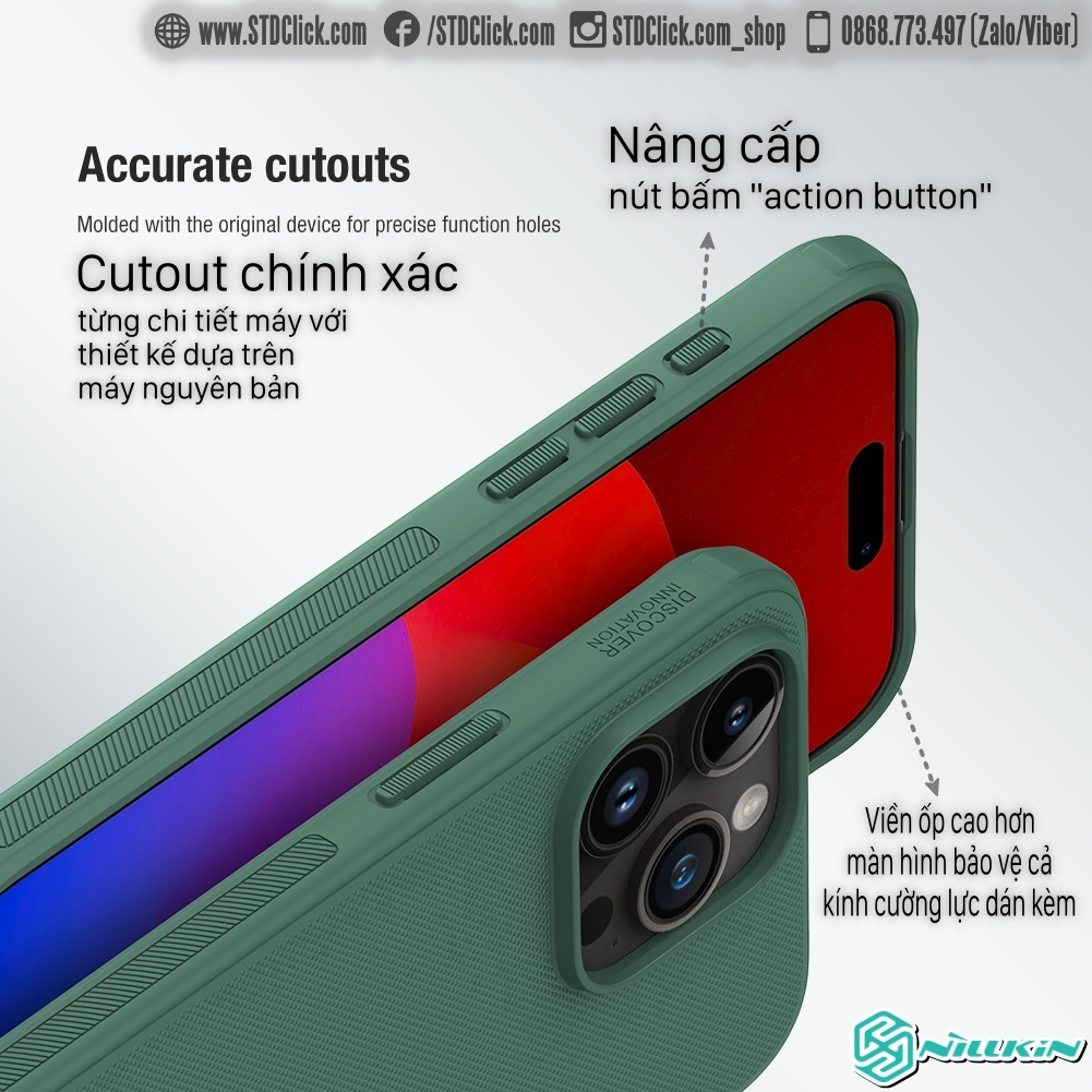 ỐP LƯNG IPHONE 15 PRO MAX - 15 PRO NILLKIN NHỰA CỨNG VIỀN DẺO - Super Frosted Shield Pro - CHÍNH HÃNG