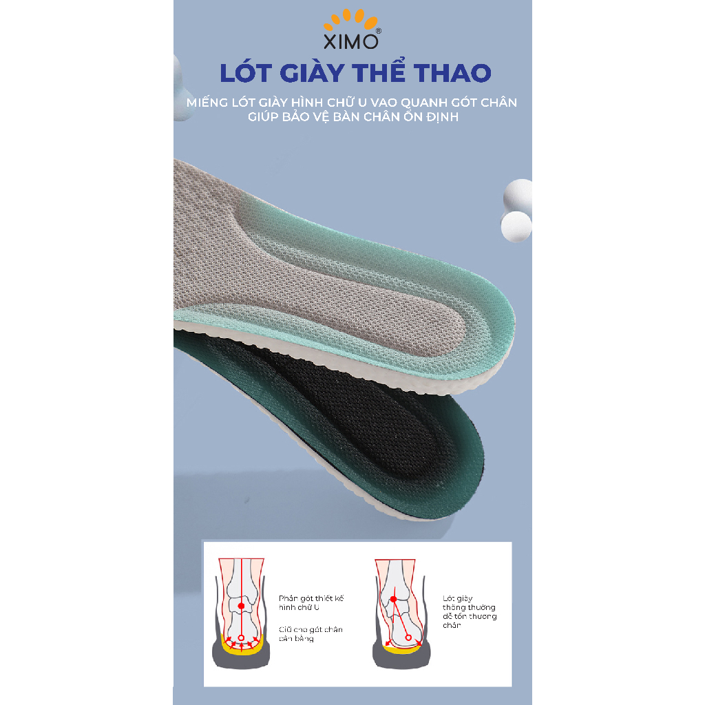 Lót giày thể thao đế cao su non mềm mại, chống sốc, giảm chấn thương cho lòng bàn chân XIMO (LGTT28)