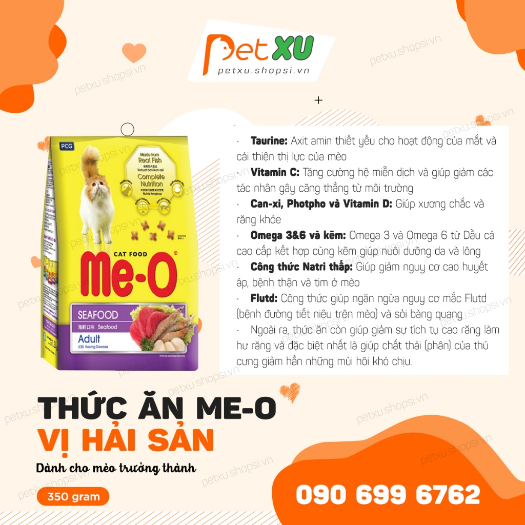 Thức Ăn Cho Mèo - Đồ Ăn Hạt Khô Me-O Adult 350gr - PetXU