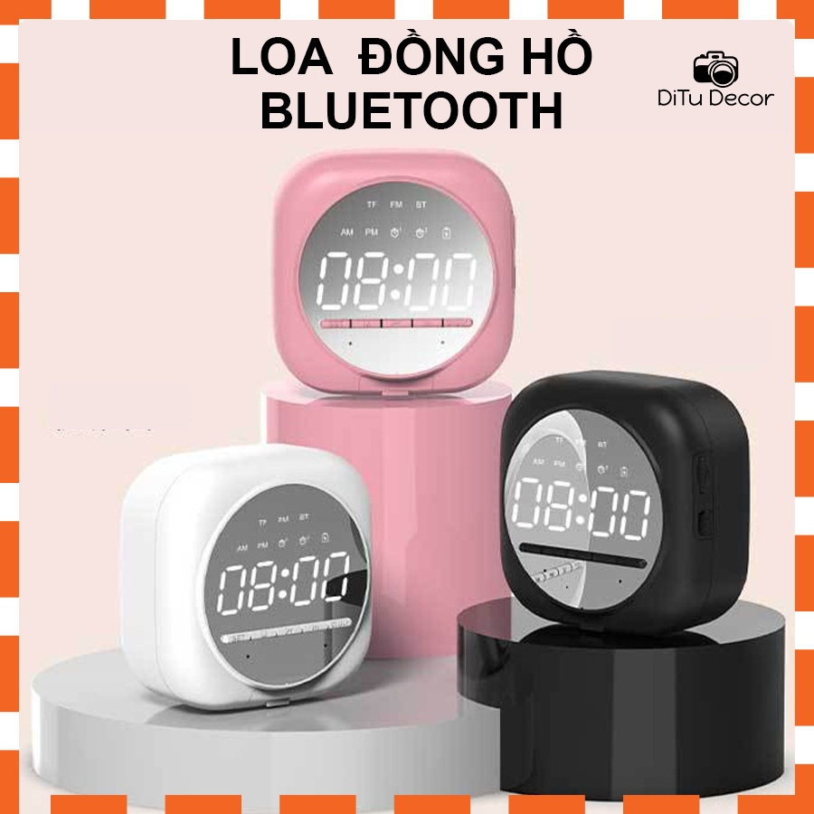 Loa bluetooth đồng hồ mini Q12 cao cấp, loa mini có 2 báo thức, thẻ nhớ, mặt gương, đài FM - DiTu Decor