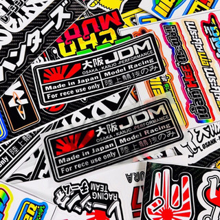 Tem sticker logo chữ jdm nhật, chất liệu decal in thường và in trong cao cấp chống thấm nước