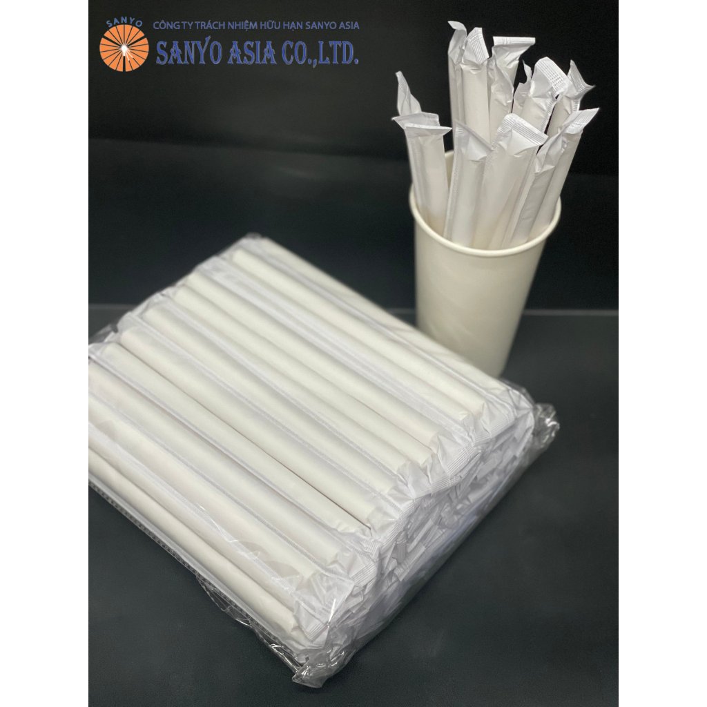 100 ỐNG HÚT GIẤY TRẮNG PHI 12 BỌC MÀNG - ỐNG HÚT GIẤY SANYO ASIA