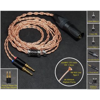 Dây tai nghe đồng 7nocc litz 22awg tết 4 1.4mm - dual 3.5mm ts - focal elex/stellia/celestee