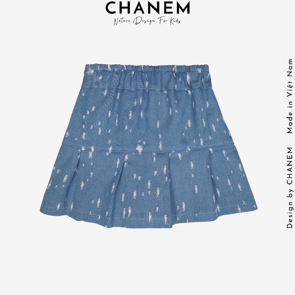 Chân váy cho bé gái CHANEM LITA phối cúc gỗ dừa cá tính  cạp bèo chun, vải bò cao cấp mềm mại