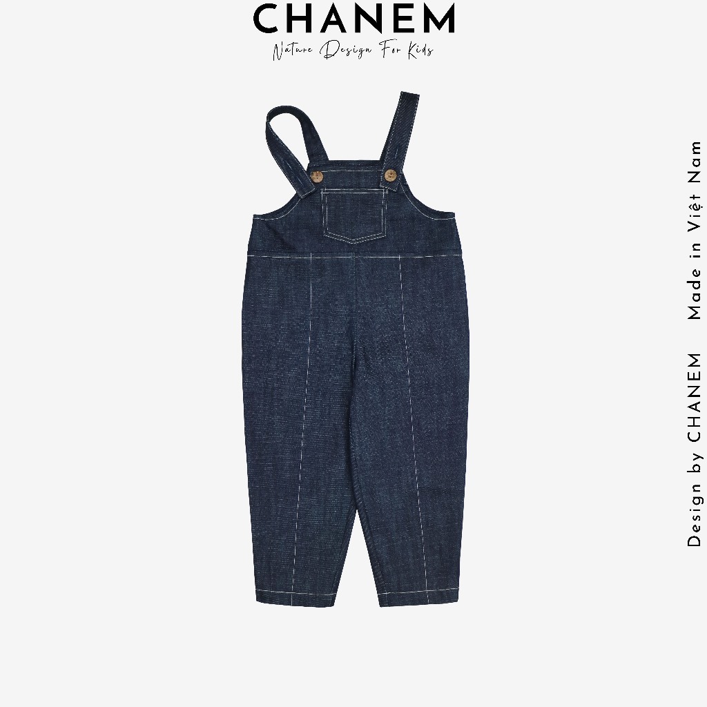 Quần yếm bò cho bé gái và bé trai NELLY CHANEM có túi trước, điều chỉnh được chiều dài dây cho bé từ 1 - 10 tuổi