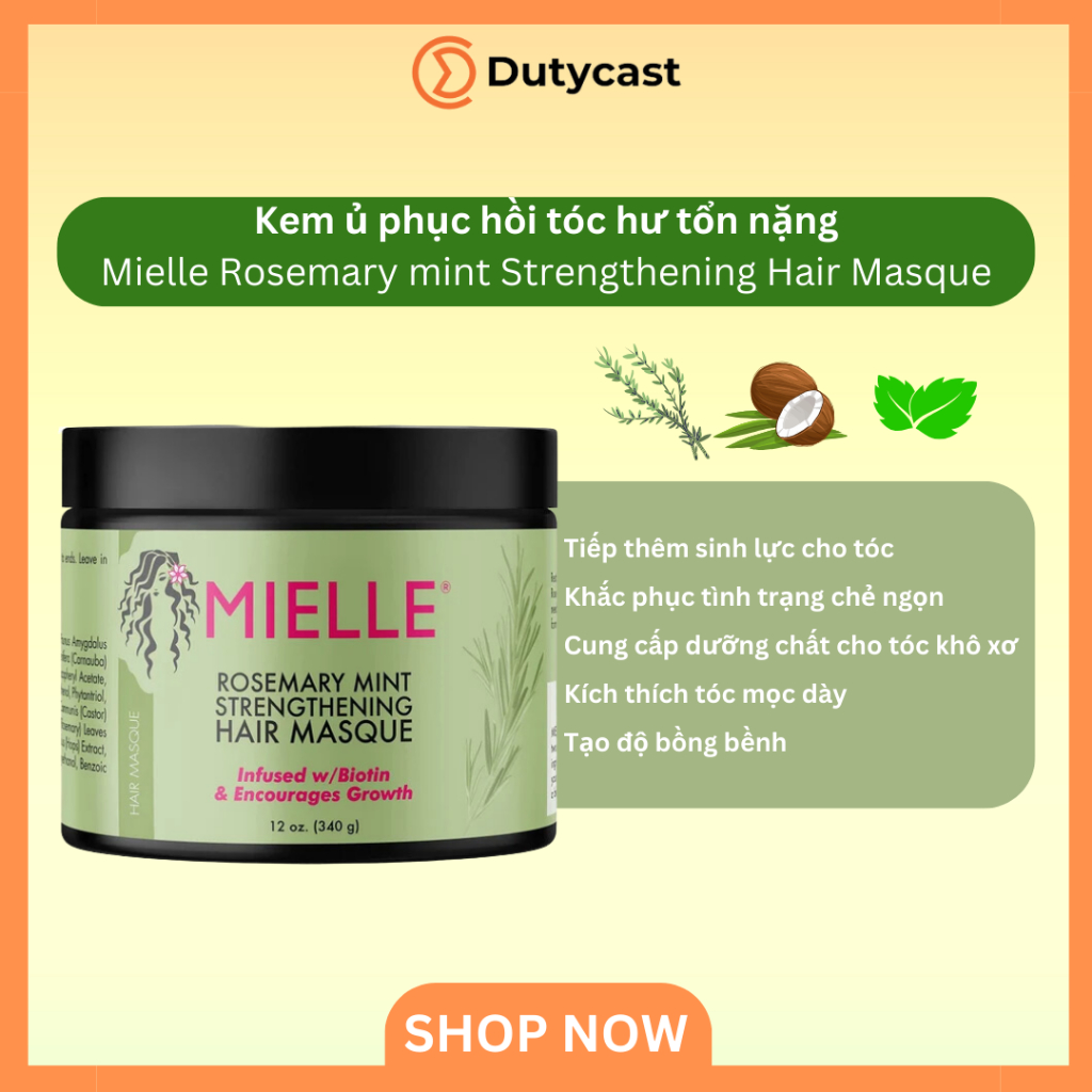 Kem Ủ Phục Hồi Tóc Hư Tổn Nặng & Chẻ Ngọn Hương Tinh Dầu Hương Thảo Mielle Organics Rosemary Mint 340ml