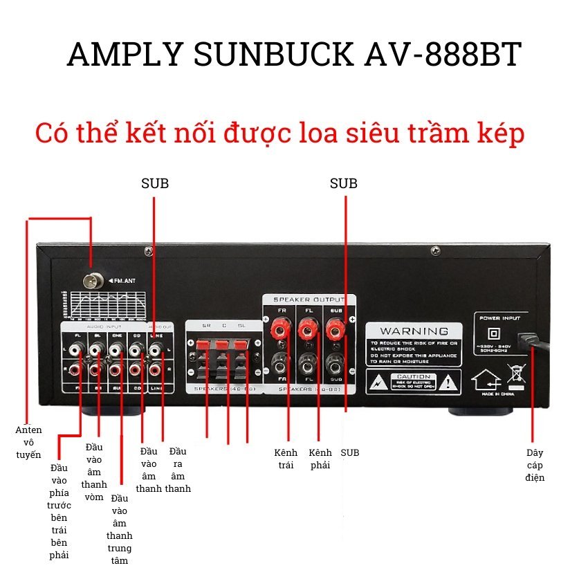 Âm Ly Bluetooth Karaoke Gia Đình 700W Sunbuck AV-888BT, Âm Thanh Cực Chất, Đánh Nhạc Siêu Hay, Kết Nối Được Sub Hơi