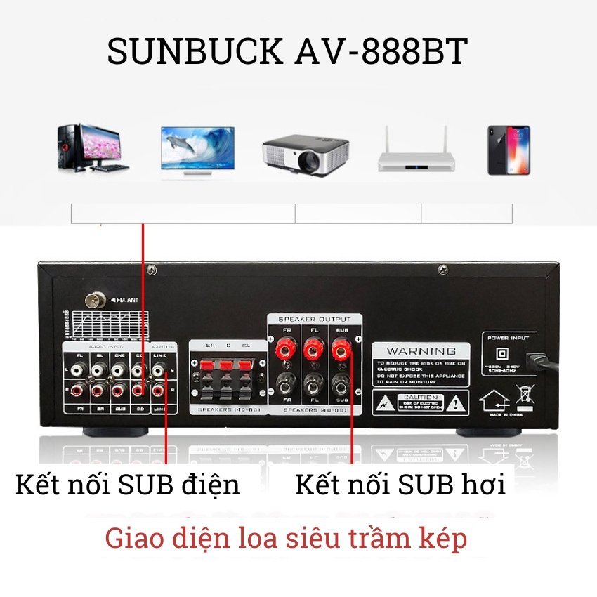 Âm Ly Bluetooth Karaoke Gia Đình 700W Sunbuck AV-888BT, Âm Thanh Cực Chất, Đánh Nhạc Siêu Hay, Kết Nối Được Sub Hơi