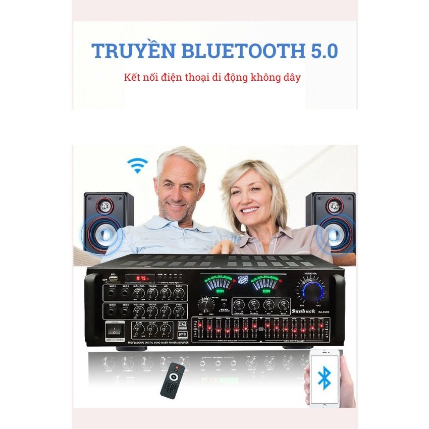 Amply Karaoke Bluetooth Công Suất Lớn 1000W Sunbuck KA-8900, Âm Thanh Siêu Đỉnh, 8 Sò Toshiba Nhập Khẩu Nhật Bản