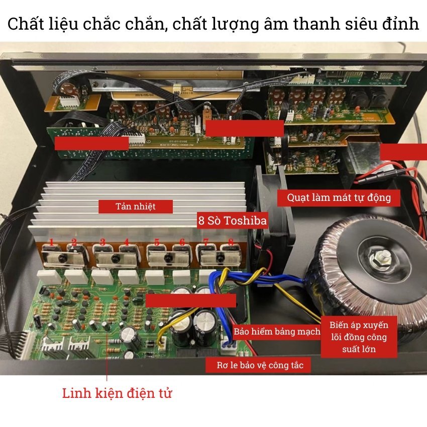 Amply Karaoke Bluetooth Công Suất Lớn 1000W Sunbuck KA-8900, Âm Thanh Siêu Đỉnh, 8 Sò Toshiba Nhập Khẩu Nhật Bản