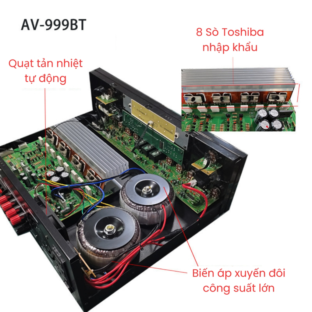 Amply Karaoke Bluetooth Sunbuck AV-999BT Công Suất 900W, Âmly Gia Đình Công Suất Lớn, 7 Kênh, Dễ Sử Dụng BH 12 Tháng