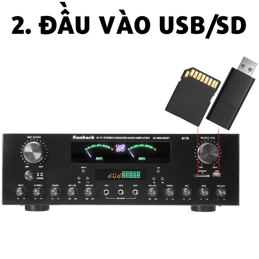 Amply Karaoke Bluetooth Sunbuck AV-999BT Công Suất 900W, Âmly Gia Đình Công Suất Lớn, 7 Kênh, Dễ Sử Dụng BH 12 Tháng
