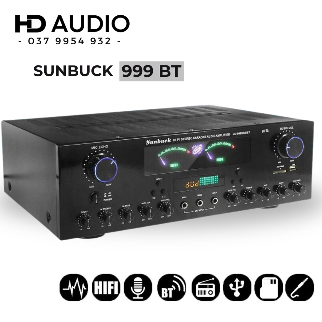 Amply Karaoke Bluetooth Sunbuck AV-999BT Công Suất 900W, Âmly Gia Đình Công Suất Lớn, 7 Kênh, Dễ Sử Dụng BH 12 Tháng
