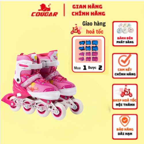 Giày Patin Trẻ Em Cougar- BEAR Bánh Xe Có ĐènPhát Sáng Dành Cho Bé Dưới 38Kg