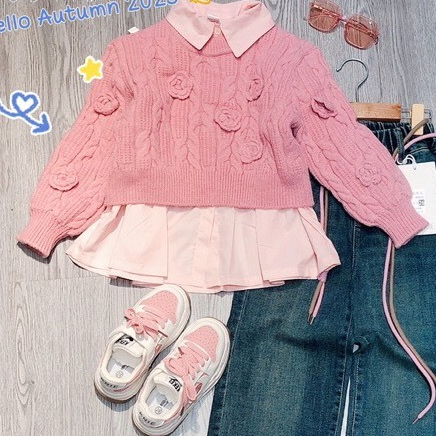 Set áo len kèm sơ mi bé gái 110-150