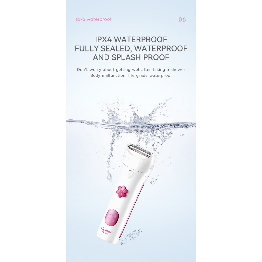 Máy Cạo Lông Toàn Thân Cao Cấp Cho Nữ Công Nghệ Chống Nước IPX5 Mới Kemei Km 304
