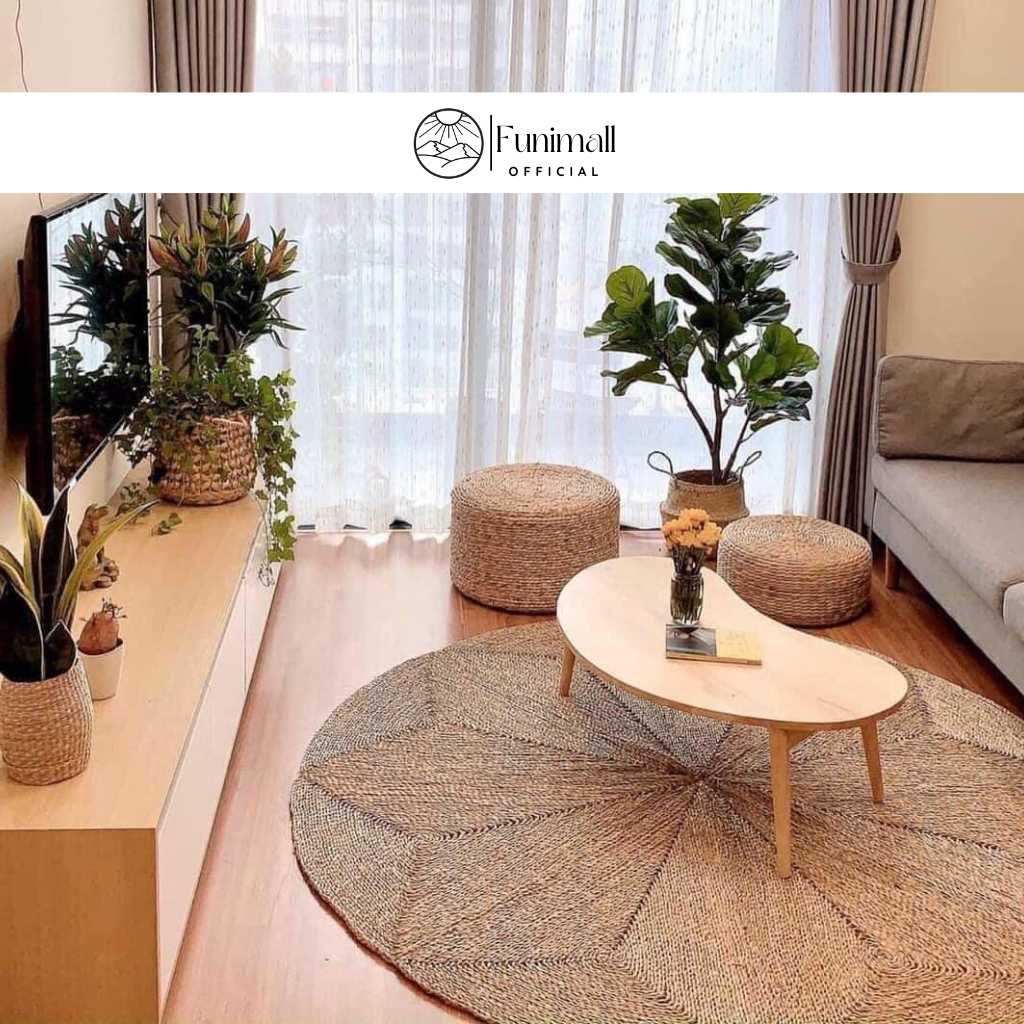 Xưởng Thảm cói tròn trải sàn phòng khách, phòng ngủ, quán cafe, nhà hàng, homestay, thảm cói treo tường Vintage