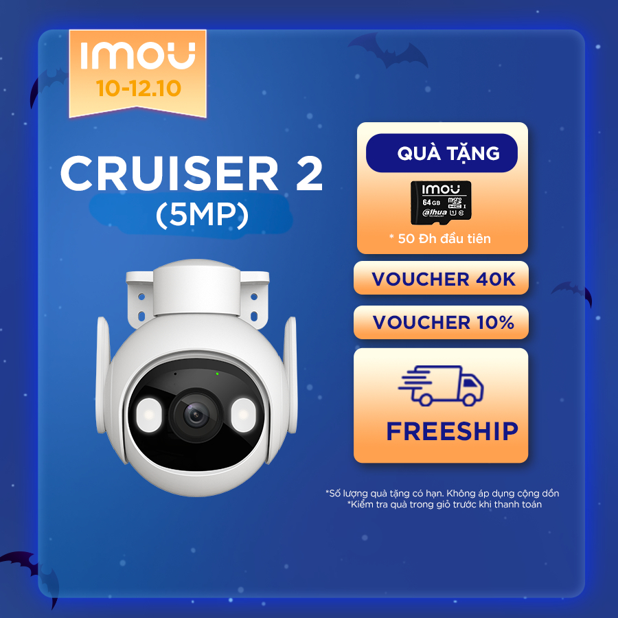 [Mã ELIM10 giảm 10% đơn 800K] Camera Wifi ngoài trời Imou Cruiser 2 (5MP) I IPC-GS7EP-5M0WE I Đàm thoại 2 chiều I IP66