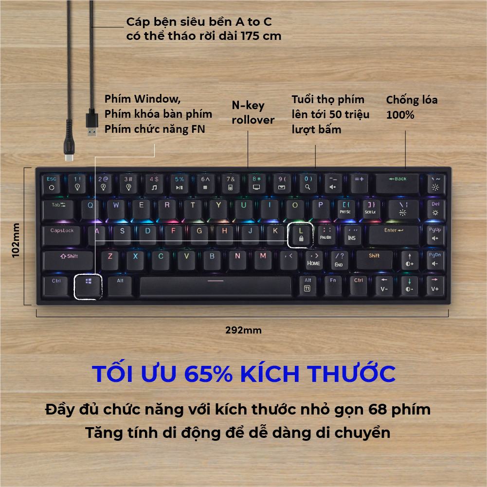 Bàn phím cơ PROLiNK GK6002M (Blue Switch), LED RGB 16 triệu màu, Full N-Key Rollover, Anti Ghosting cho tuyển thủ Esport