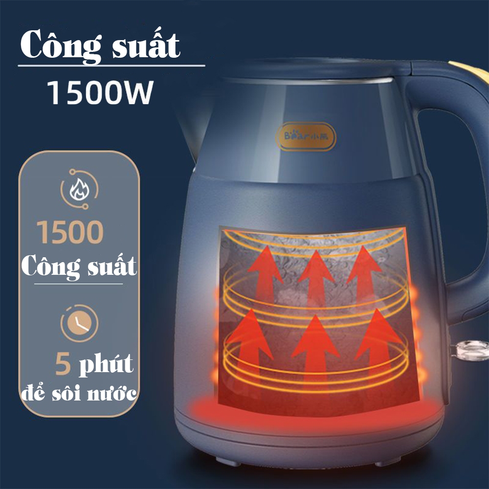 Ấm Siêu Tốc Bear ZDH-Q15H2 Chống Bỏng Dung Tích 1.5L Công Suất 1500W Bảo Hành 12 Tháng