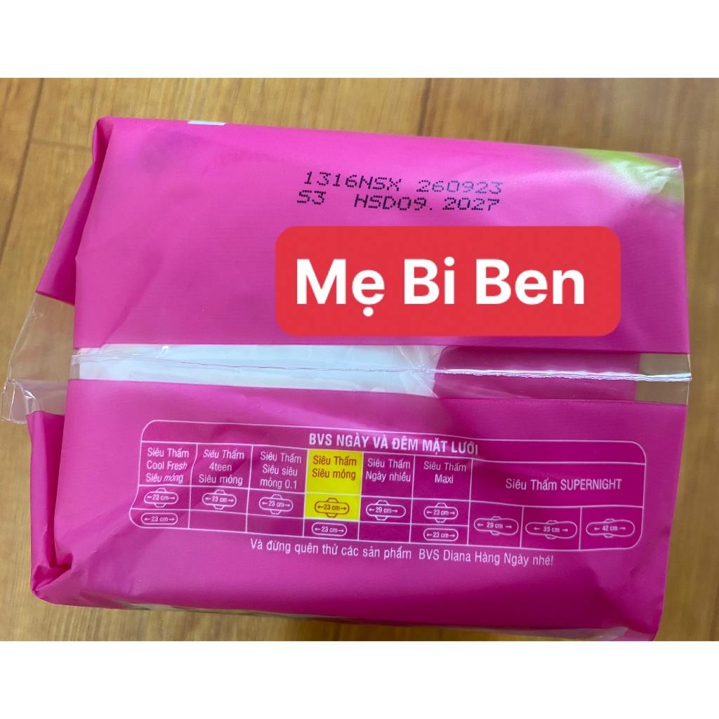 Lốc 6 gói Băng Vệ Sinh Diana siêu thấm siêu mỏng cánh 8 miếng/gói mặt lưới 23cm