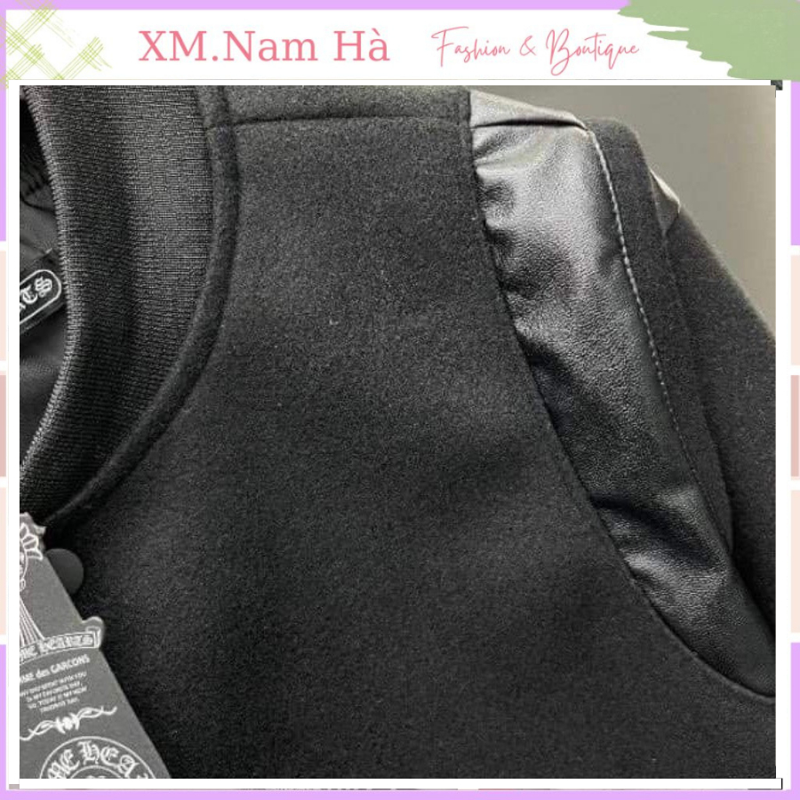 Áo khoác bomber nam chất dạ nỉ đẹp, màu đen họa tiết kẻ vai dày đẹp