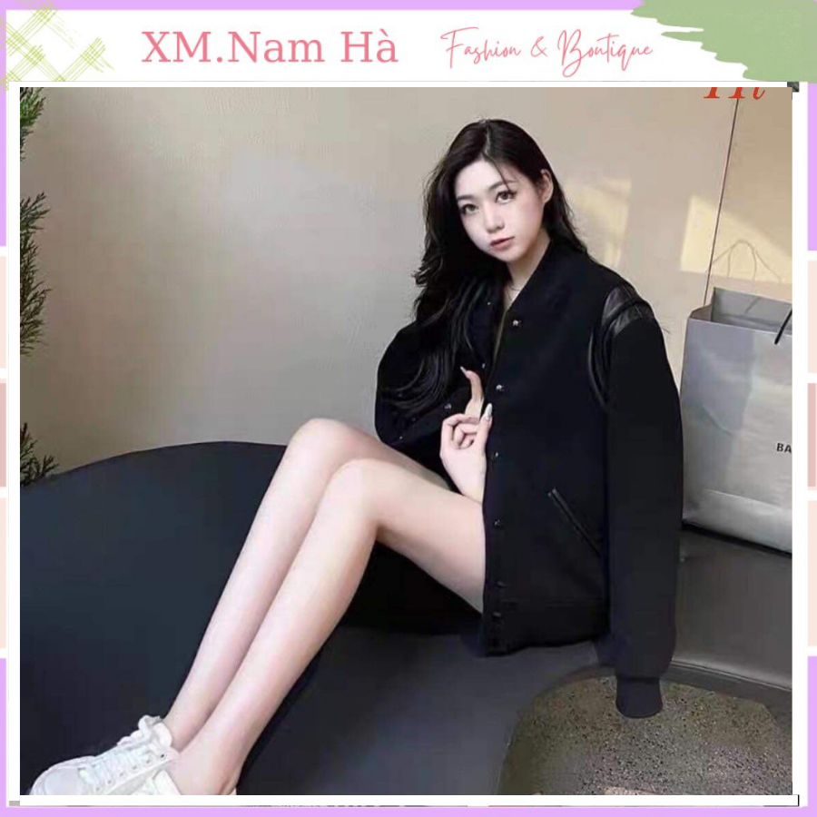 Áo khoác bomber nam chất dạ nỉ đẹp, màu đen họa tiết kẻ vai dày đẹp